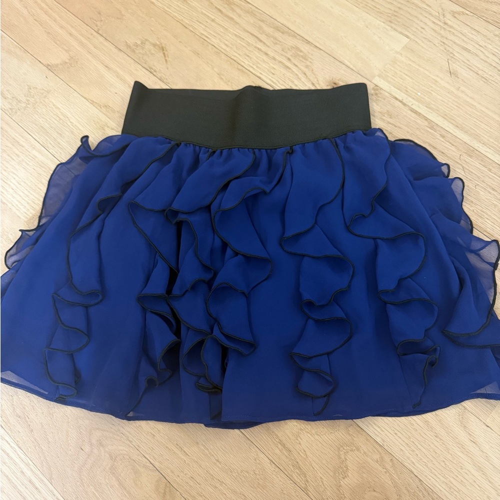 Express Black and Blue Ruffled Skater Skirt